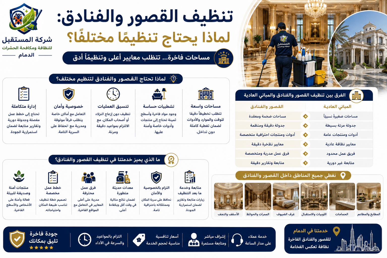 تنظيف القصور والفنادق: لماذا يحتاج تنظيمًا مختلفًا؟ - شركة المستقبل
