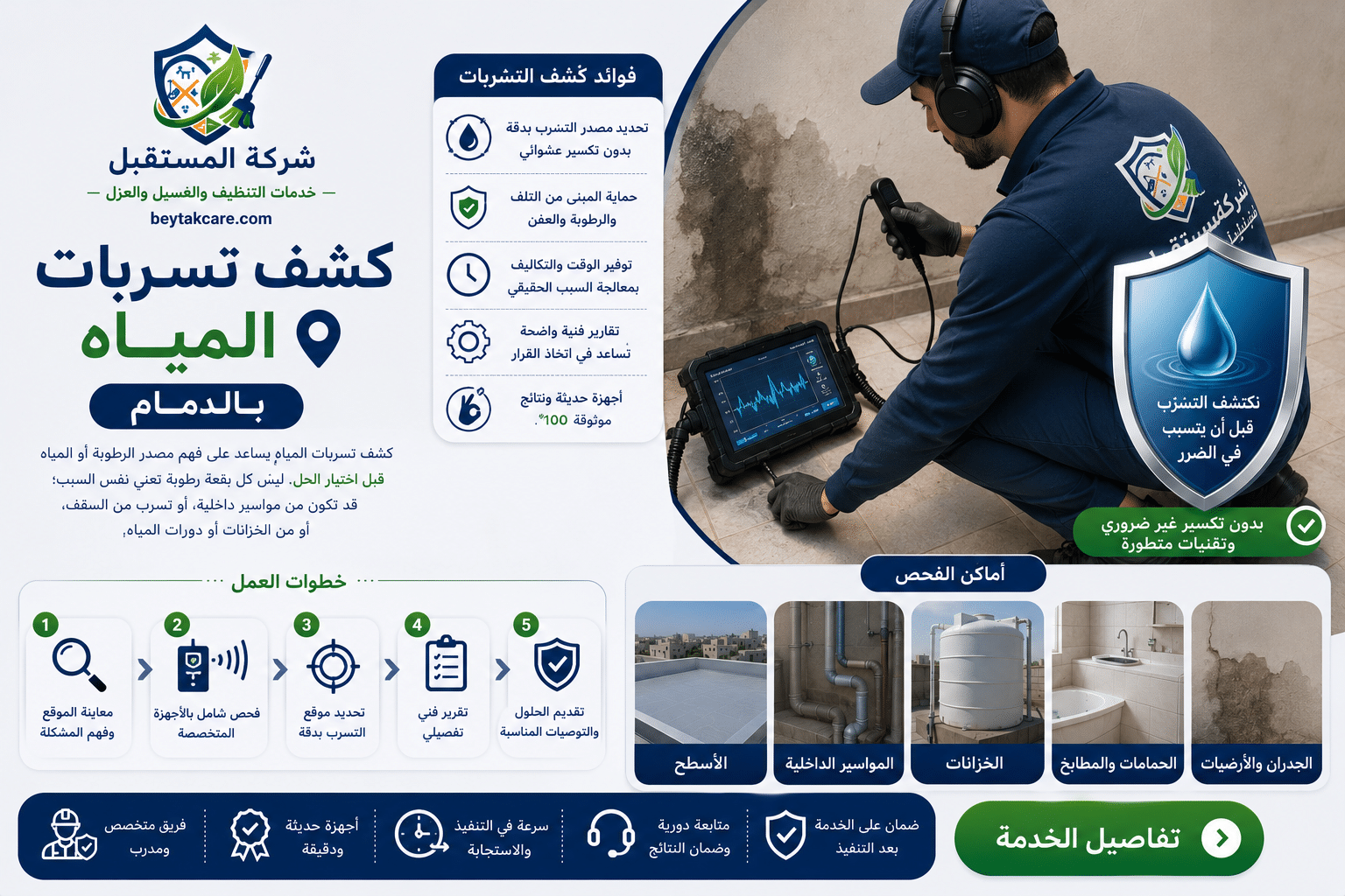 كشف تسربات المياه بالدمام