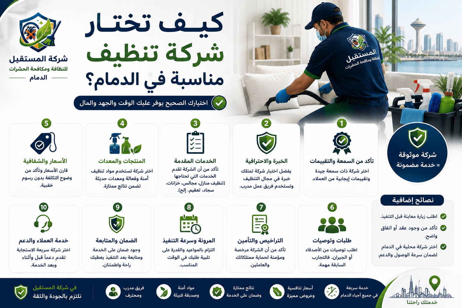 كيف تختار شركة تنظيف مناسبة في الدمام؟ - شركة المستقبل